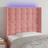  rózsaszín bársony LED-es fejtámla 103x16x118/128 cm