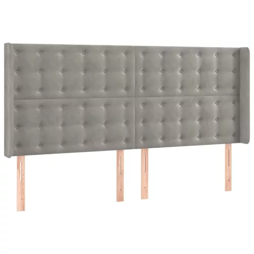  világosszürke bársony LED-es fejtámla 163x16x118/128 cm