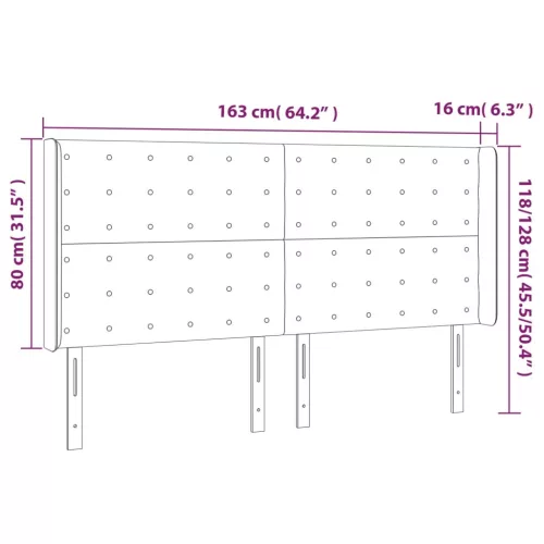  világosszürke bársony LED-es fejtámla 163x16x118/128 cm