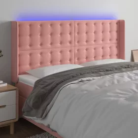  rózsaszín bársony LED-es fejtámla 163x16x118/128 cm