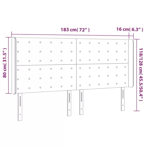  sötétszürke bársony LED-es fejtámla 183x16x118/128 cm