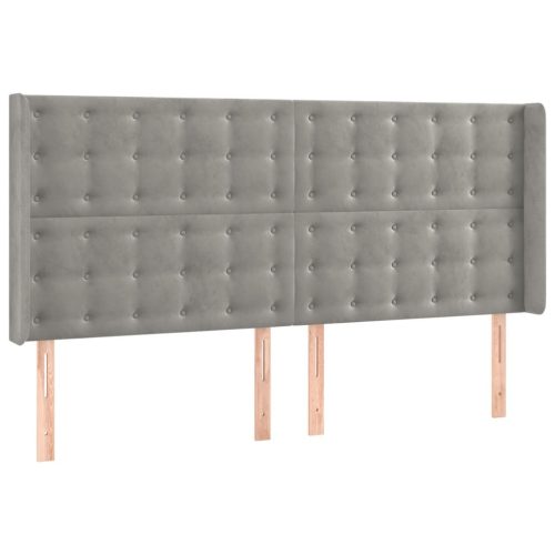  világosszürke bársony LED-es fejtámla 203x16x118/128 cm 
