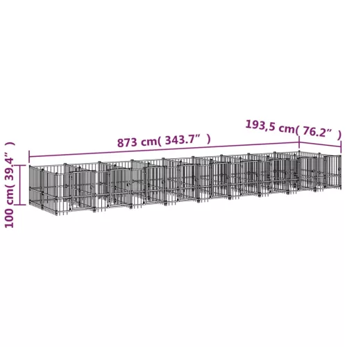  acél kültéri kutyakennel 16,89 m²