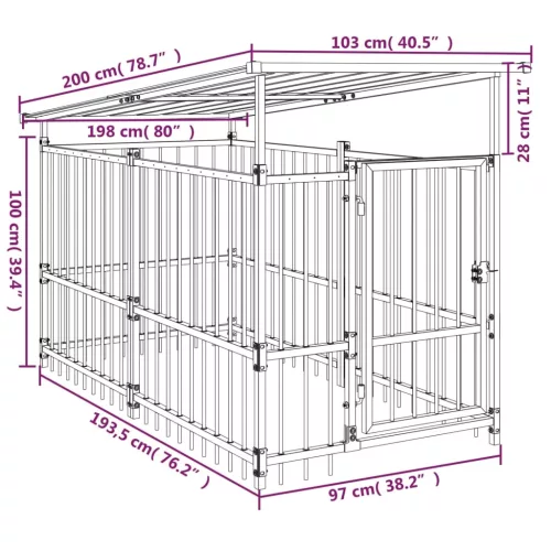  acél kültéri kutyakennel tetővel 1,88 m²