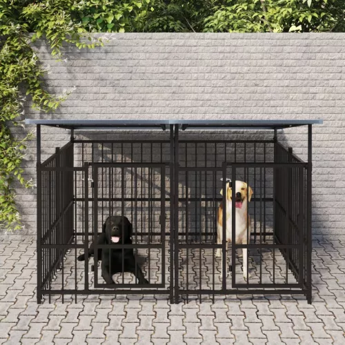  acél kültéri kutyakennel tetővel 3,75 m²