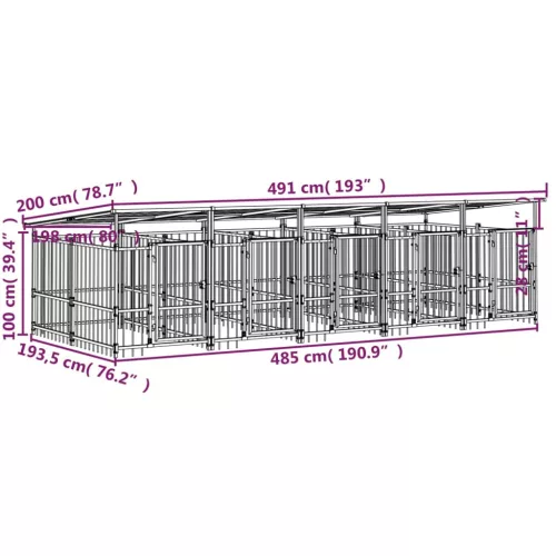  acél kültéri kutyakennel tetővel 9,38 m²