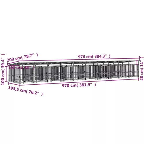  acél kültéri kutyakennel tetővel 18,77 m²