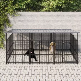  acél kültéri kutyakennel tetővel 3,75 m²