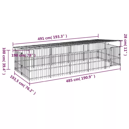  acél kültéri kutyakennel tetővel 9,38 m²