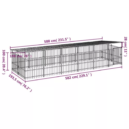  acél kültéri kutyakennel tetővel 11,26 m²