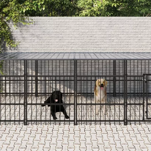 acél kültéri kutyakennel tetővel 13,14 m²