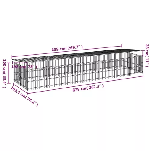  acél kültéri kutyakennel tetővel 13,14 m²