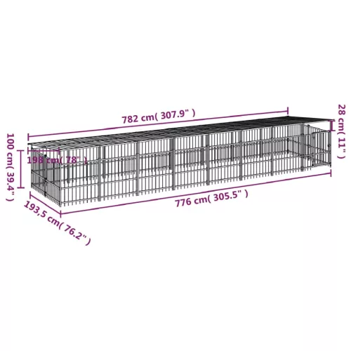  acél kültéri kutyakennel tetővel 15,02 m²