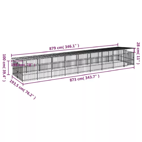  acél kültéri kutyakennel tetővel 16,89 m²