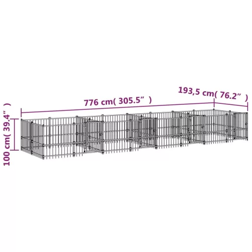  acél kültéri kutyakennel 15,02 m²