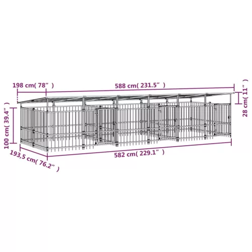  acél kültéri kutyakennel tetővel 11,26 m²