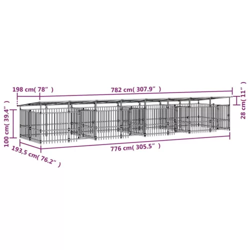  acél kültéri kutyakennel tetővel 15,02 m²