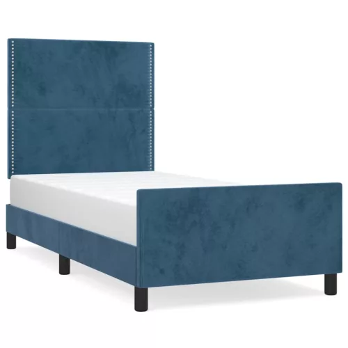  sötétkék bársony ágykeret matrac nélkül 90x200 cm