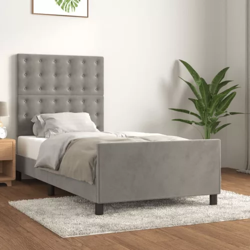  világosszürke bársony ágykeret matrac nélkül 80x200 cm