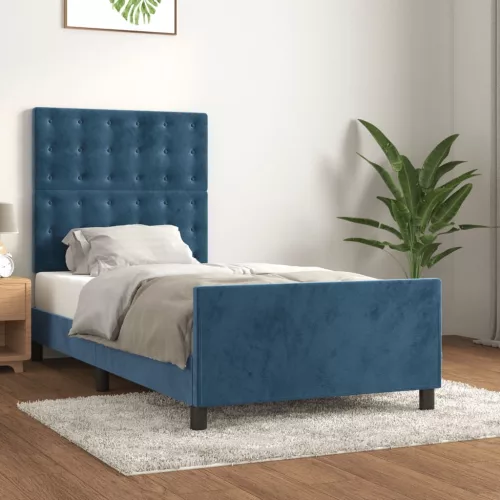 sötétkék bársony ágykeret matrac nélkül 80 x 200 cm