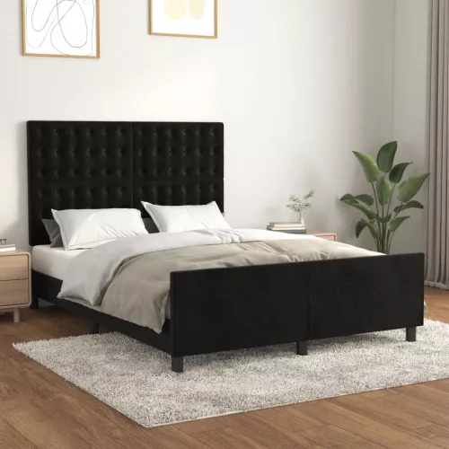  fekete bársony ágykeret matrac nélkül 140 x 190 cm