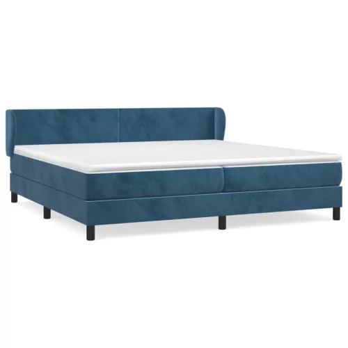  sötétkék bársony rugós ágy matraccal 200x200 cm