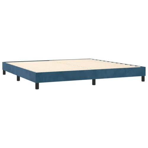 sötétkék bársony rugós ágy matraccal 200x200 cm