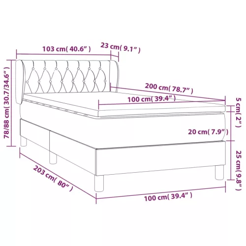  sötétkék bársony rugós ágy matraccal 100 x 200 cm