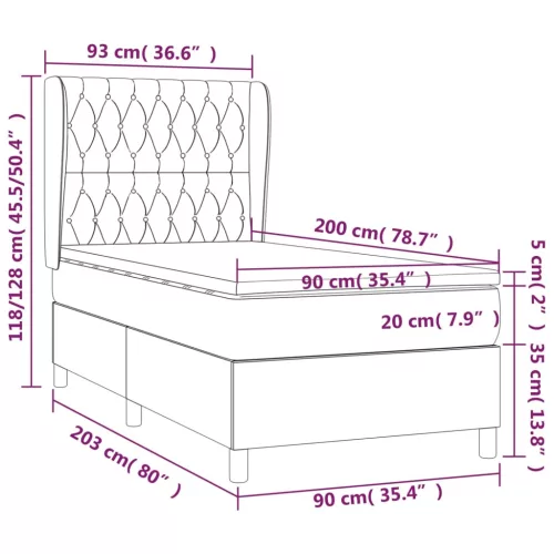  sötétbarna szövet rugós ágy matraccal 90 x 200 cm