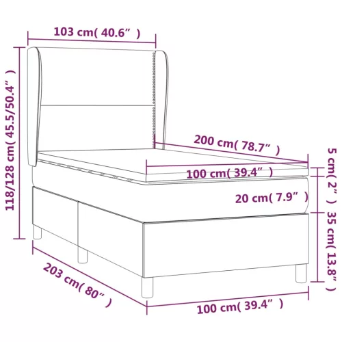  sötétszürke bársony rugós ágy matraccal 100 x 200 cm