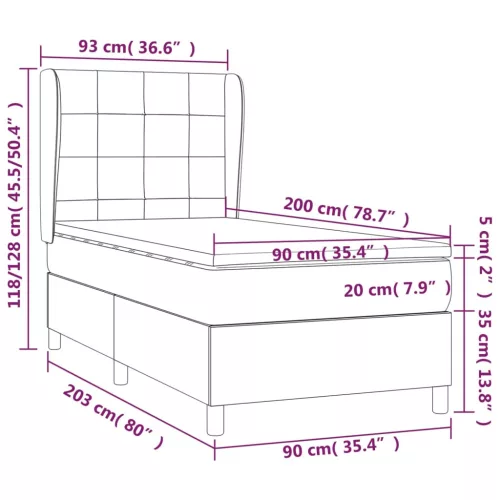  sötétkék bársony rugós ágy matraccal 90 x 200 cm