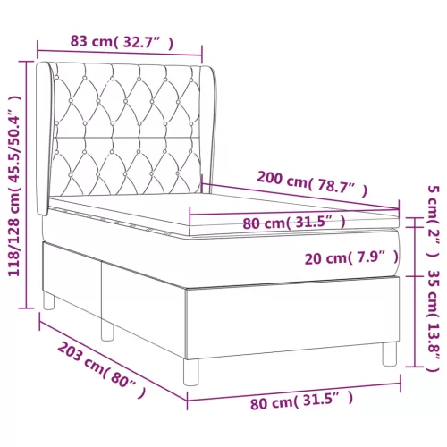  sötétkék bársony rugós ágy matraccal 80 x 200 cm