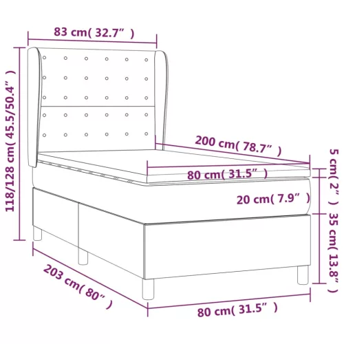  sötétszürke bársony rugós ágy matraccal 80 x 200 cm