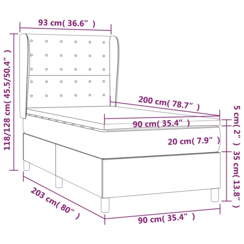  sötétszürke bársony rugós ágy matraccal 90 x 200 cm