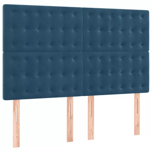  sötétkék bársony rugós ágy matraccal 140x190 cm