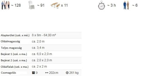 TP 8x8m erősített rendezvénysátor, PVC 750 - fehér