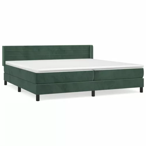  sötétzöld bársony rugós ágy matraccal 200x200 cm