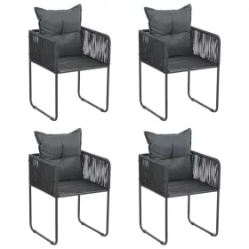  4 db fekete polyrattan kültéri szék párnával