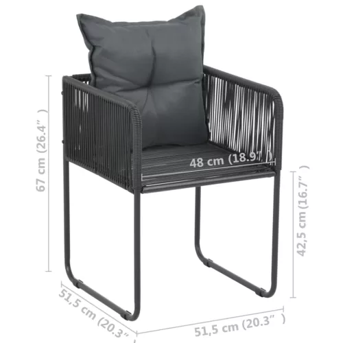 4 db fekete polyrattan kültéri szék párnával
