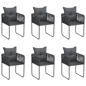  6 db fekete polyrattan kültéri szék párnával