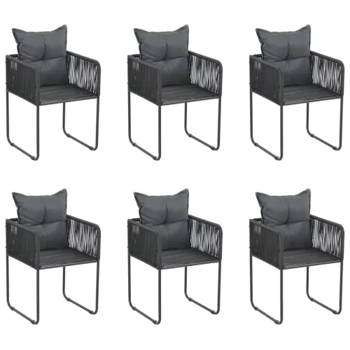  6 db fekete polyrattan kültéri szék párnával