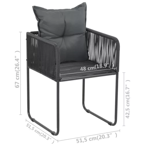  6 db fekete polyrattan kültéri szék párnával