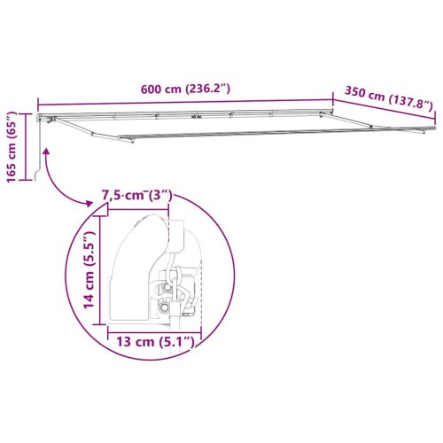 Napernyő Kézi Fehér 6 × 3,5 m Fém