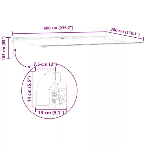 Napernyő Kézi Fehér 6 x 3 m Fém