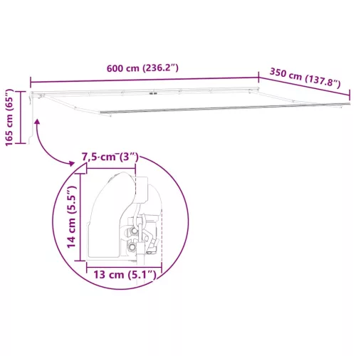 Napernyő Kézi Fehér 6 × 3,5 m Fém