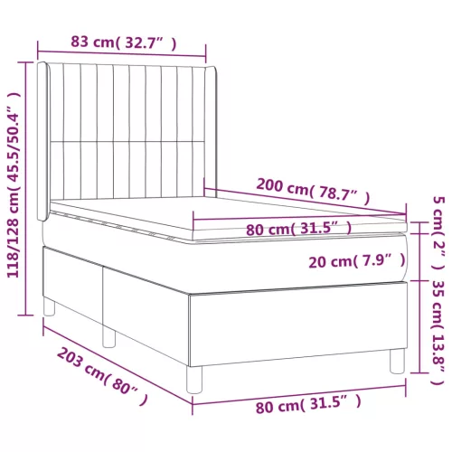  sötétszürke bársony rugós ágy matraccal 80 x 200 cm