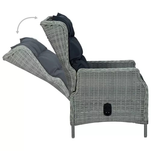  világosszürke dönthető polyrattan kerti szék párnákkal