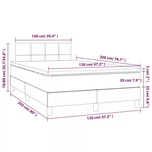  tópszínű szövet rugós és LED-es ágy matraccal 120 x 200 cm