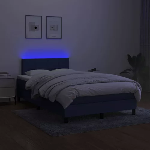  kék szövet rugós és LED-es ágy matraccal 120 x 200 cm