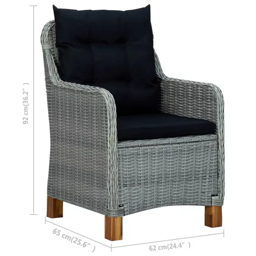  2 db világosszürke polyrattan kerti szék párnával